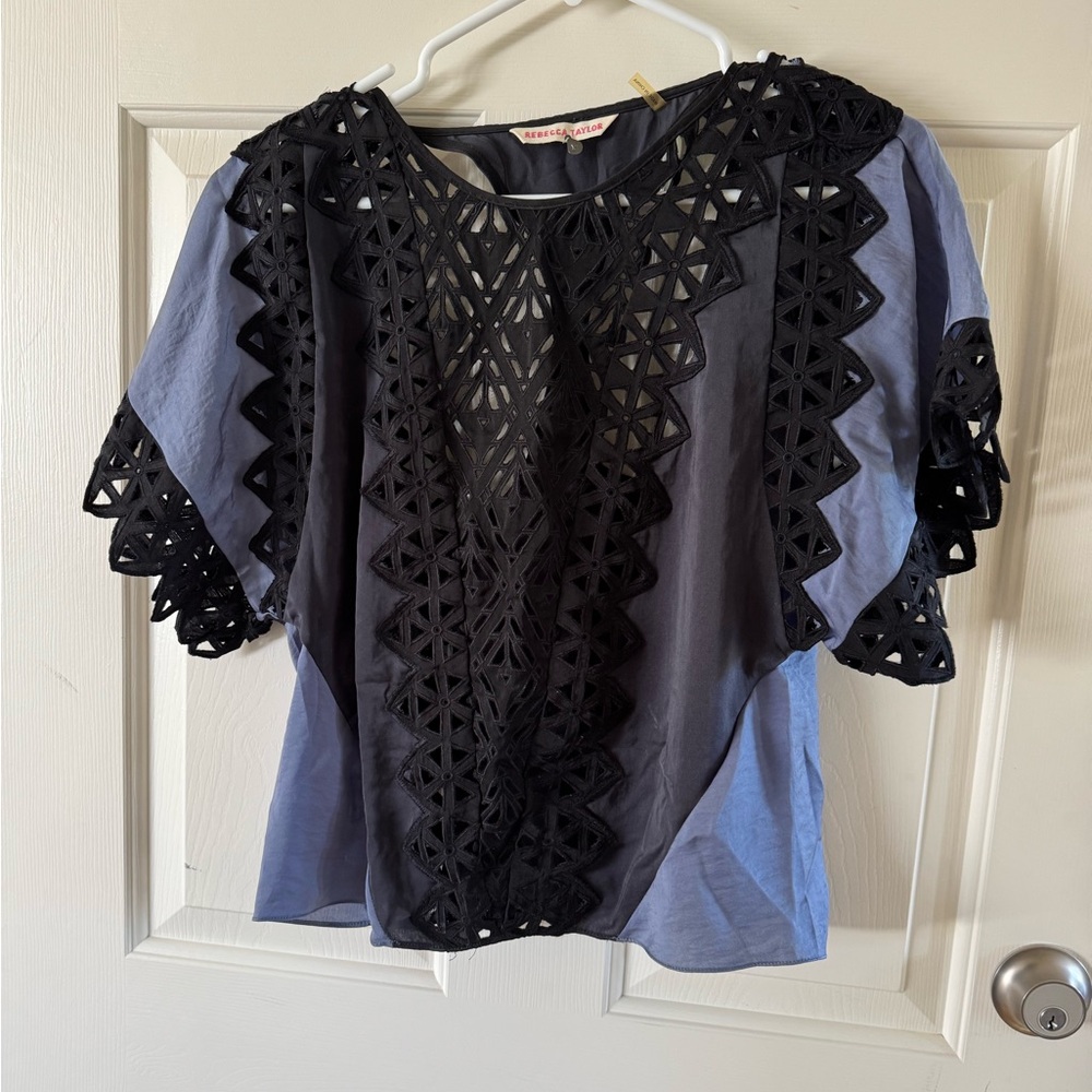 Rebecca Taylor Blue Asymmetrical Blouse with Bib Collar